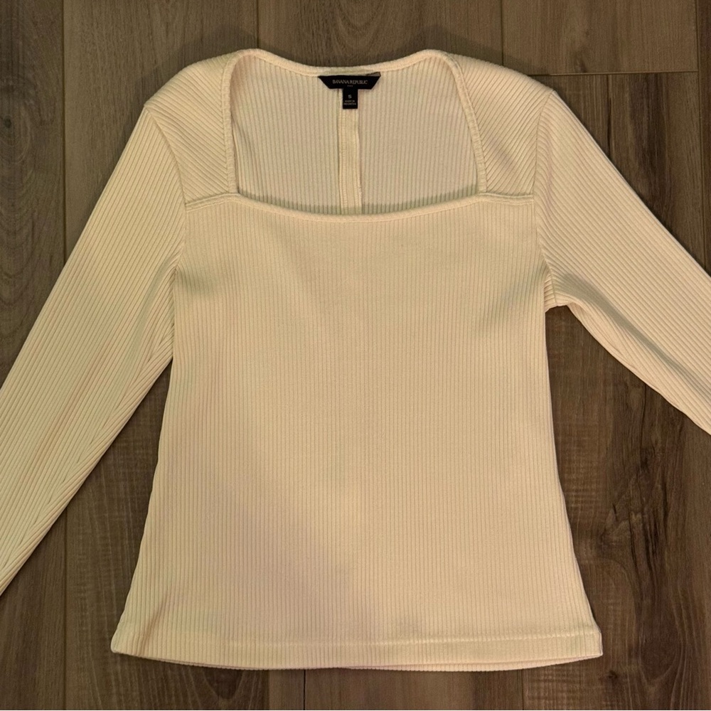 Banana Republic Cream/white Ribbed Long Sleeve Top